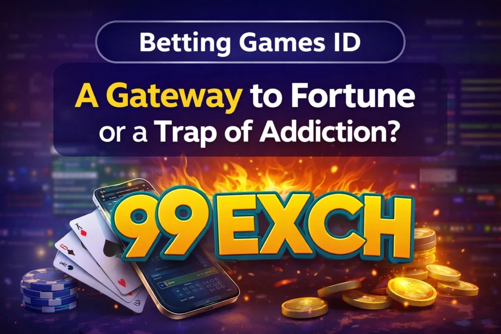 Betting Games ID concept showing profit vs addiction with 99EXCH logo