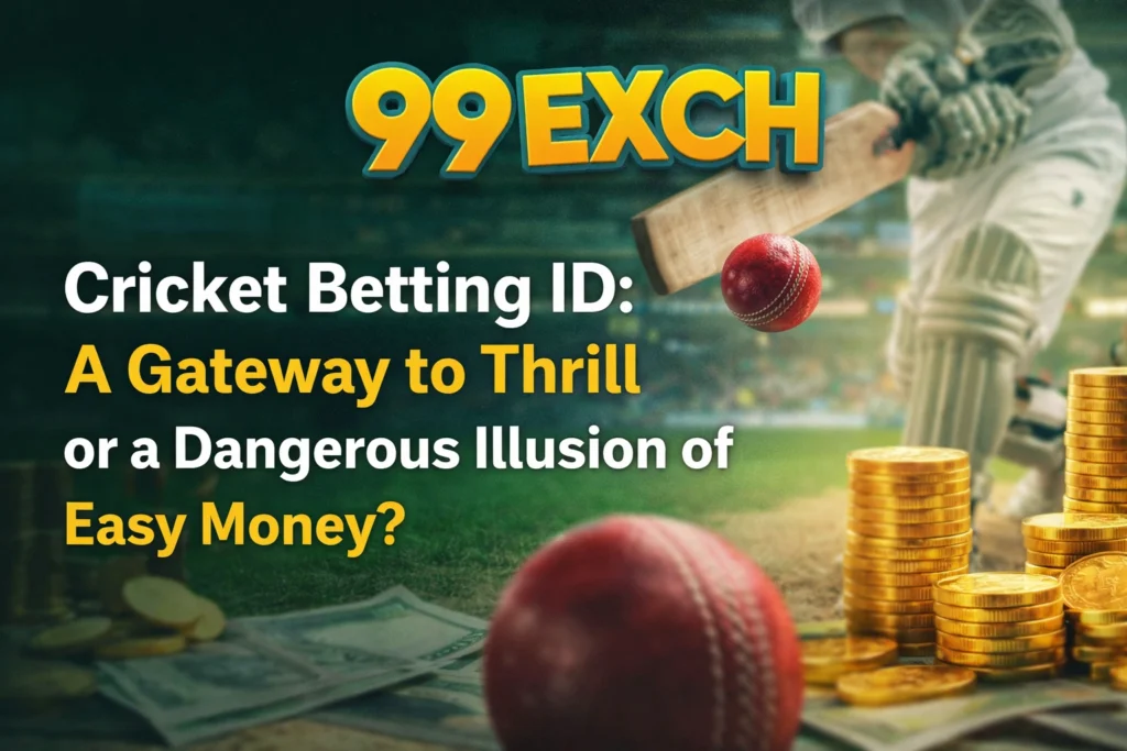 Cricket Betting ID concept image with 99Exch logo showing thrill vs risk of online cricket betting