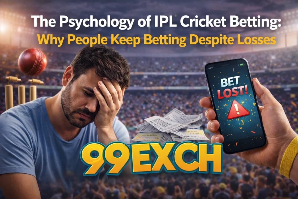 The psychology of IPL cricket betting why people keep betting despite losses with 99EXCH logo