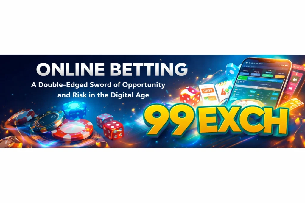 Online betting concept showing opportunity and risk with 99EXCH logo, representing profits and losses in digital gambling