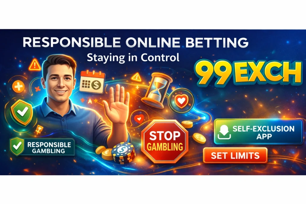 Responsible online betting concept showing control, budget management, and safe gambling practices with 99EXCH logo