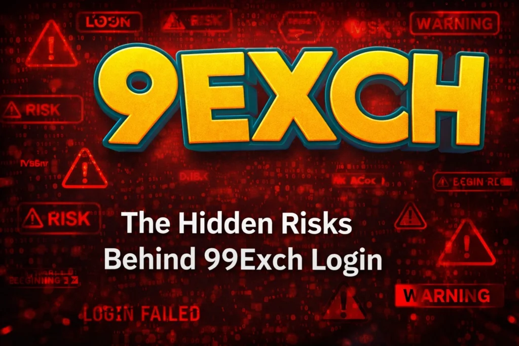 The hidden risks behind 99Exch login warning banner with logo and digital risk alerts