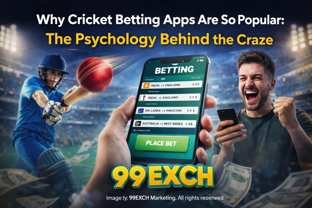 Why cricket betting apps are so popular showing psychology behind betting behavior with 99EXCH logo